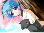 gähnen blaue Haare blaues Baum Neko Nekomimi Mimi Katze Kätzchen Kater Blüten Blätter Girl Mädchen