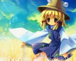 Touhou Suwako Moriya Hut Himmel Wiese Feld